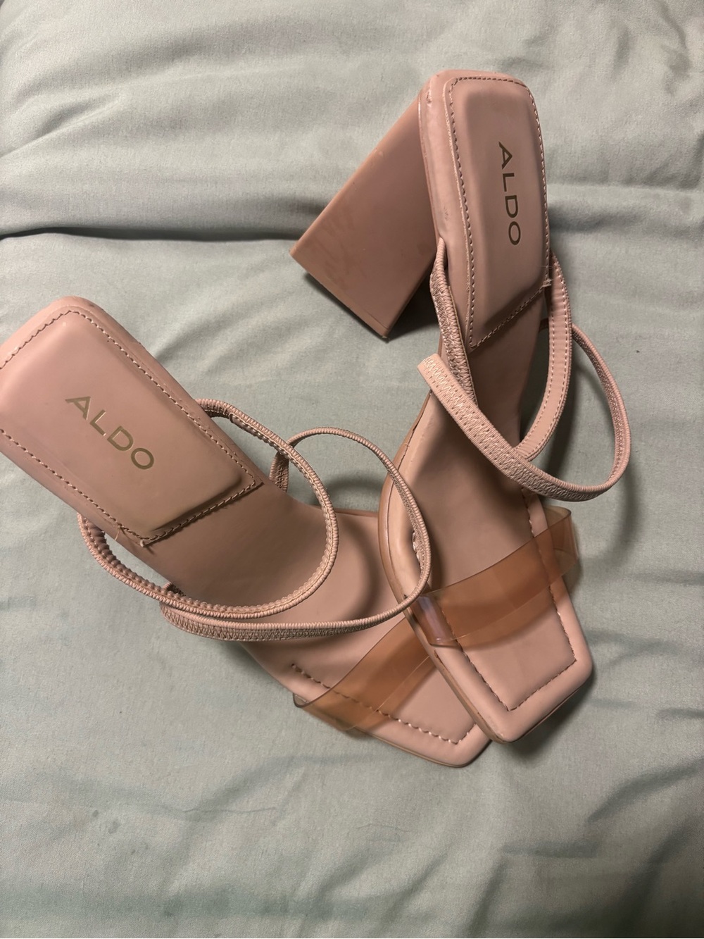 ALDO Blush Pink Square Toe Block Heel Sandals